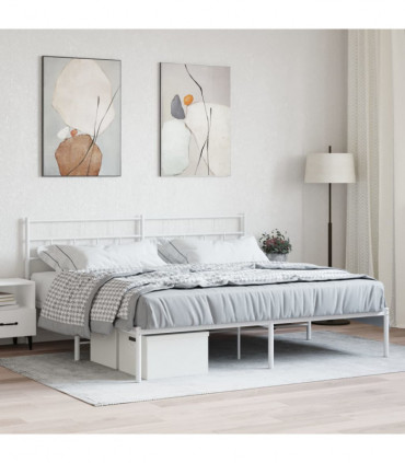 vidaXL Metal Bed Frame with Headboard White 180x200 cm Super King