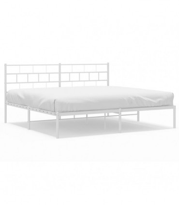 vidaXL Metal Bed Frame with Headboard White 180x200 cm Super King
