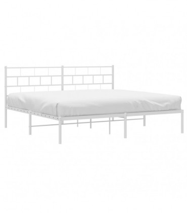 vidaXL Metal Bed Frame with Headboard White 180x200 cm Super King