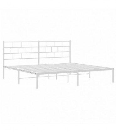 vidaXL Metal Bed Frame with Headboard White 180x200 cm Super King