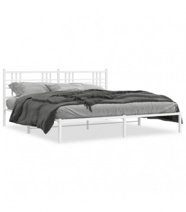 vidaXL Metal Bed Frame with Headboard White 183x213 cm