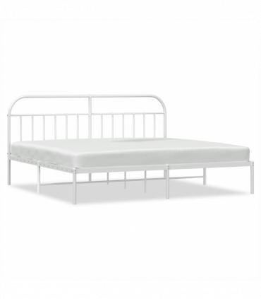 vidaXL Metal Bed Frame with Headboard White 193x203 cm