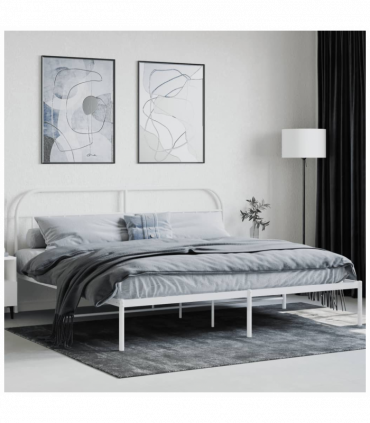 vidaXL Metal Bed Frame with Headboard White 193x203 cm