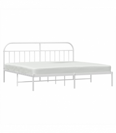 vidaXL Metal Bed Frame with Headboard White 193x203 cm