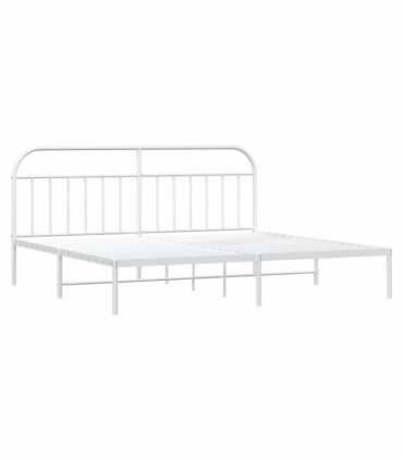 vidaXL Metal Bed Frame with Headboard White 193x203 cm