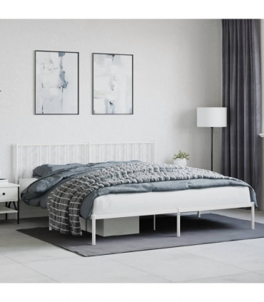 vidaXL Metal Bed Frame with Headboard White 193x203 cm
