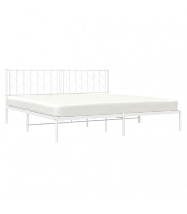 vidaXL Metal Bed Frame with Headboard White 193x203 cm