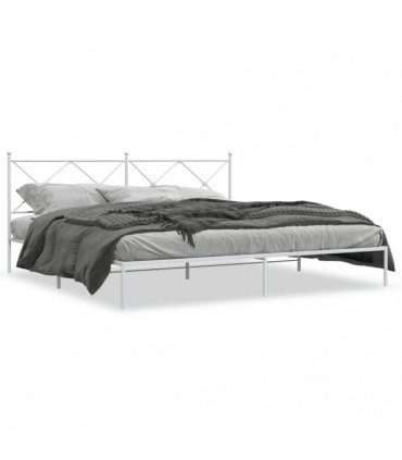 vidaXL Metal Bed Frame with Headboard White 193x203 cm