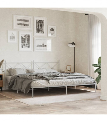 vidaXL Metal Bed Frame with Headboard White 193x203 cm