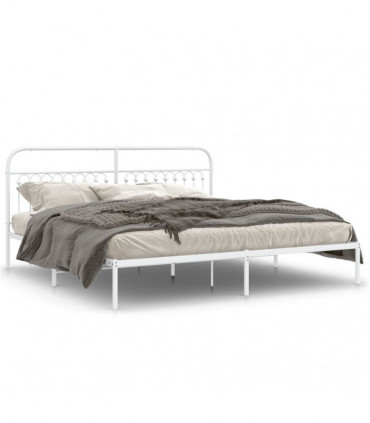 vidaXL Metal Bed Frame with Headboard White 193x203 cm