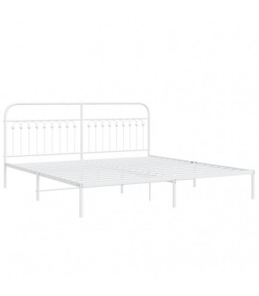 vidaXL Metal Bed Frame with Headboard White 193x203 cm