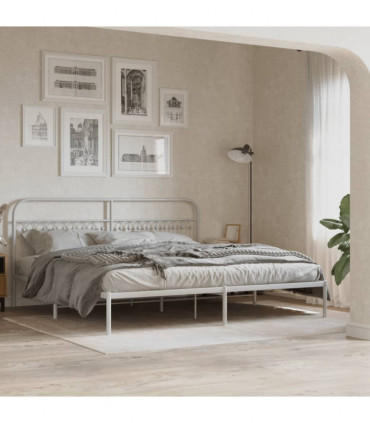vidaXL Metal Bed Frame with Headboard White 193x203 cm