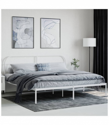 vidaXL Metal Bed Frame with Headboard White 200x200 cm