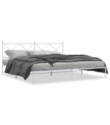 vidaXL Metal Bed Frame with Headboard White 200x200 cm