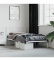 vidaXL Metal Bed Frame with Headboard White 75x190 cm Small Single