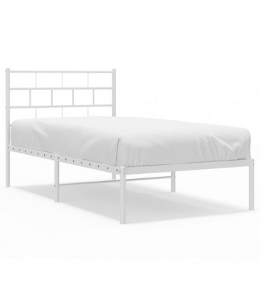 vidaXL Metal Bed Frame with Headboard White 75x190 cm Small Single
