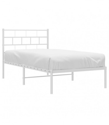 vidaXL Metal Bed Frame with Headboard White 75x190 cm Small Single