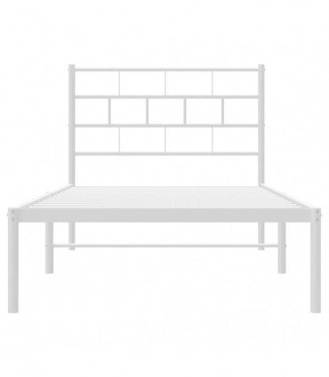 vidaXL Metal Bed Frame with Headboard White 75x190 cm Small Single