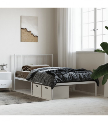 vidaXL Metal Bed Frame with Headboard White 90x190 cm Single