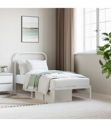 vidaXL Metal Bed Frame with Headboard White 90x190 cm Single