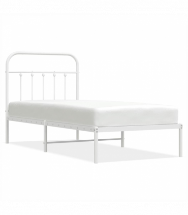 vidaXL Metal Bed Frame with Headboard White 90x190 cm Single