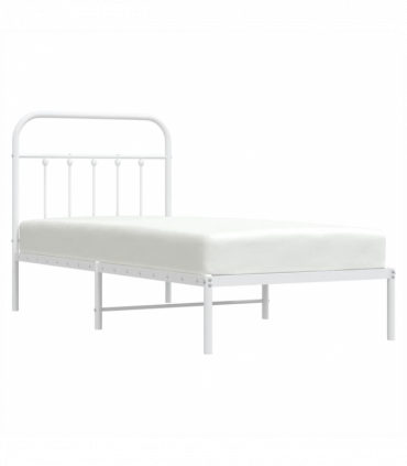 vidaXL Metal Bed Frame with Headboard White 90x190 cm Single