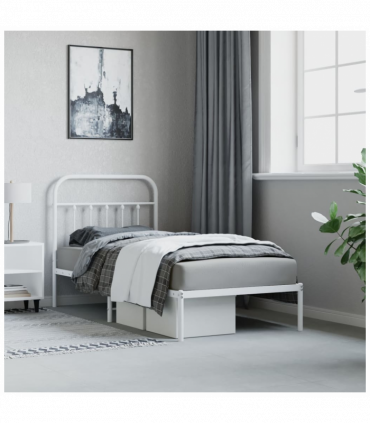 vidaXL Metal Bed Frame with Headboard White 90x190 cm Single