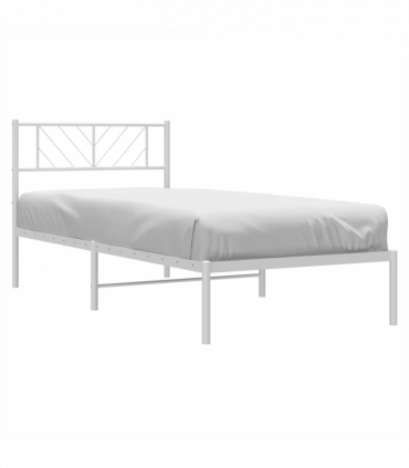 vidaXL Metal Bed Frame with Headboard White 90x190 cm Single
