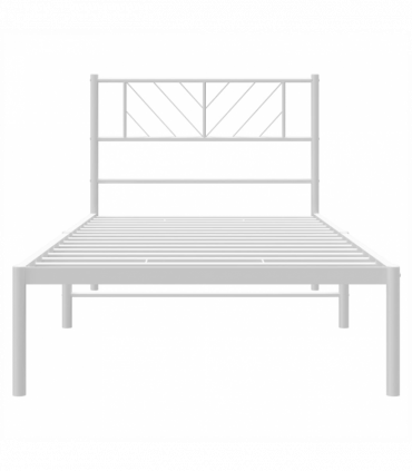 vidaXL Metal Bed Frame with Headboard White 90x190 cm Single