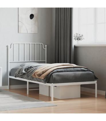 vidaXL Metal Bed Frame with Headboard White 90x200 cm