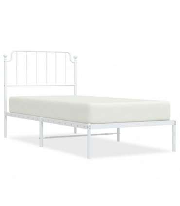 vidaXL Metal Bed Frame with Headboard White 90x200 cm