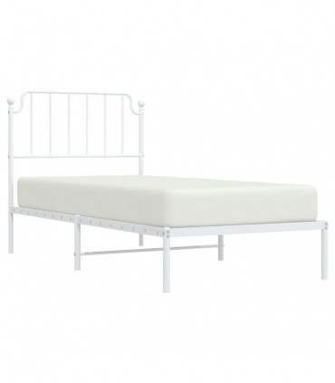 vidaXL Metal Bed Frame with Headboard White 90x200 cm