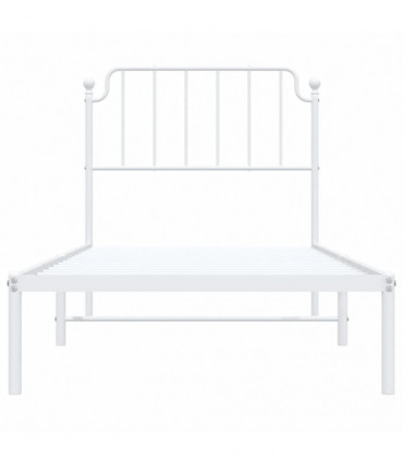 vidaXL Metal Bed Frame with Headboard White 90x200 cm
