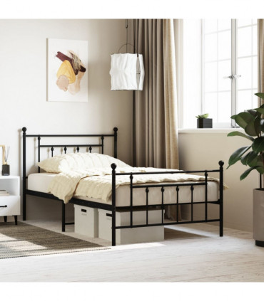 vidaXL Metal Bed Frame with Headboard and Footboard Black 100x200 cm