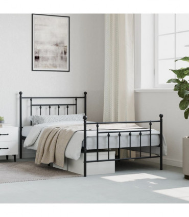 vidaXL Metal Bed Frame with Headboard and Footboard Black 100x200 cm