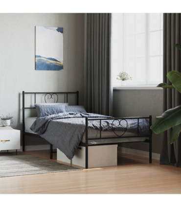 vidaXL Metal Bed Frame with Headboard and Footboard Black 100x200 cm
