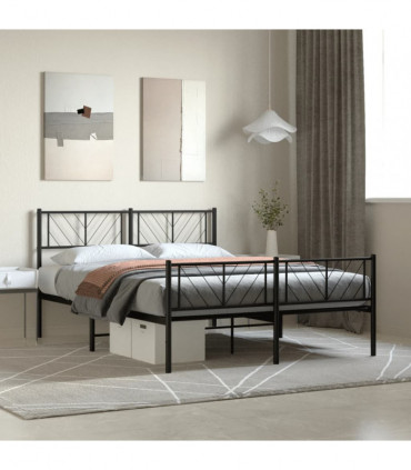 vidaXL Metal Bed Frame with Headboard and Footboard Black 120x200 cm