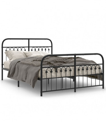 vidaXL Metal Bed Frame with Headboard and Footboard Black 137x190 cm
