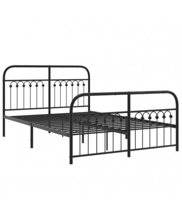 vidaXL Metal Bed Frame with Headboard and Footboard Black 137x190 cm