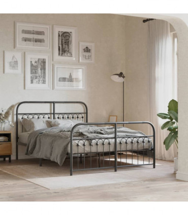 vidaXL Metal Bed Frame with Headboard and Footboard Black 137x190 cm