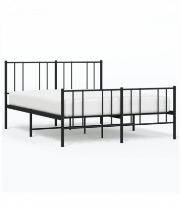 vidaXL Metal Bed Frame with Headboard and Footboard Black 140x190 cm