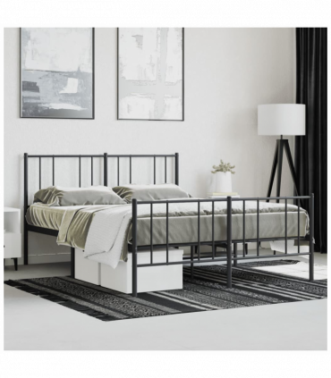vidaXL Metal Bed Frame with Headboard and Footboard Black 140x190 cm