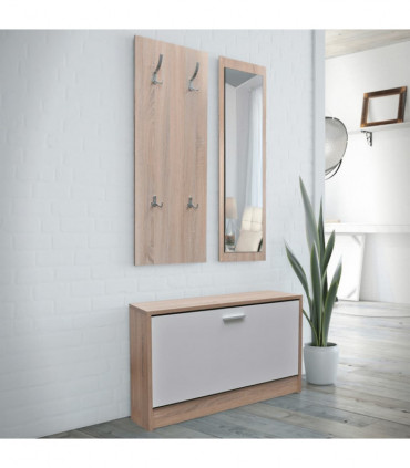 vidaXL Oak and White 3-in-1 Wooden Shoe Cabinet Set
