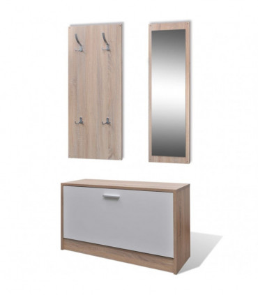 vidaXL Oak and White 3-in-1 Wooden Shoe Cabinet Set