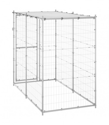 vidaXL Outdoor Dog Kennel Galvanised Steel with Roof 110x220x180 cm