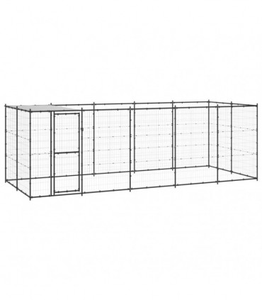 vidaXL Outdoor Dog Kennel Steel with Roof 12.1 m²