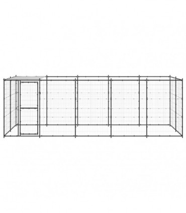 vidaXL Outdoor Dog Kennel Steel with Roof 12.1 m²