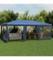 vidaXL Party Tent with 10 Mesh Sidewalls Blue 6x4 m HDPE