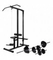 vidaXL Power Tower with Barbell and Dumbbell Set 30.5 kg