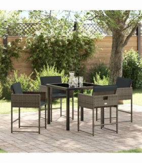 vidaXL Garden Dining Set 5 pcs Grey Poly Rattan